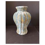 Blue and Orange Ribbed Ceramic Vase