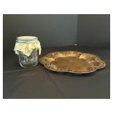 Glass Jar with Lid and Brass Tray