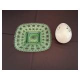 Green Glass Dish and Victorian Milk-Glass Egg