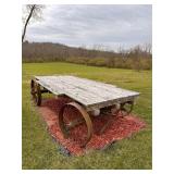 Antique Wooden Flat Top Trailer with Metal Wheels