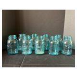 Nine Ball Perfect Mason Blue Glass Jars