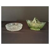 Clear Pressed Glass Bowl and Green Glass Basket