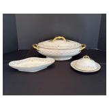 White Ware Serving Pieces with Gold Trim
