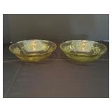 Pair of Yellow Glass Bowls With Floral Etching