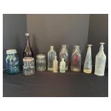 Assorted Vintage Glass Bottles and Jars Set