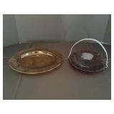 Amber and Red Glass Plates w/ Relief Designs