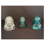Set of Three Vintage Glass Insulators