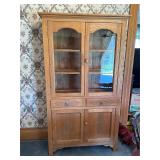 Oak Hutch w/ Glass Doors and Carved Accents