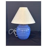 Blue Glass Table Lamp w/ Fabric Shade