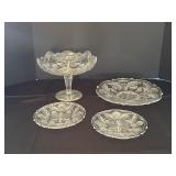 Set of Etched Glass Serving Dishes and Stand