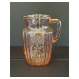 Pink Depression Glass Pitcher with Floral Motif