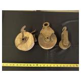 Set of Three Vintage Wooden and Metal Pulleys