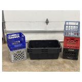 Three Storage Bins and Five Milk Crates