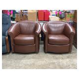 Pair of Bradington-Young Swivel Leather Armchairs