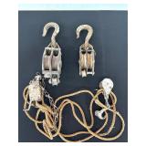 Rustic Metal Pulley Blocks with Rope and Hooks