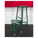 Green Metal Industrial Step Stool with Seat