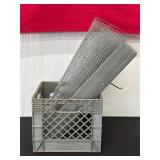 Plastic Milk Crate with Two Rolls of Metal Wire