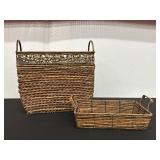 Set of Two Wicker Baskets with Metal Accents