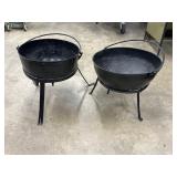 Pair of Cast Iron Cauldrons with Tripod Stands