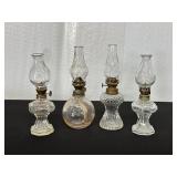 Four Vintage Glass Oil Lamps