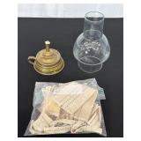 Brass Oil Lamp with Glass Chimney and Accessories