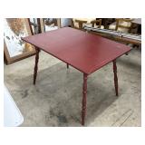 Red Wooden Table with Turned Legs