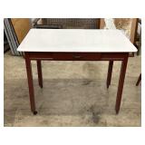 Wood Table With White Top and Single Drawer