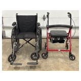 Manual Wheelchair and Red Walker With Seat