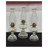 Three Clear Glass Oil Lamps