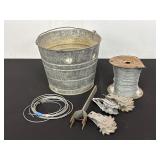 Galvanized Bucket with Fence Repair Tools and Wire