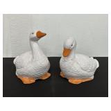 Pair of White Ceramic Duck Figurines