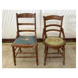 Pair of Wooden Chairs with Embroidered Seats