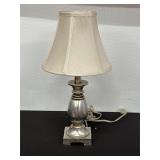 Table Lamp With Silver Base and Fabric Shade