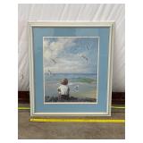 Framed Artwork of Child and Seagulls