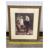 Framed Artwork Depicting an Elderly Man and Child