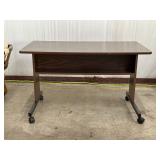 Wood Desk on Casters with Open Storage Compartment