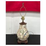 Porcelain Table Lamp With Floral and Bird Motif
