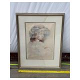 Framed Portrait of Woman in Hat Artwork