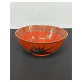 Red Porcelain Bowl with Black and Gold Design
