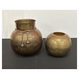 Set of Two Hammered Brass Decorative Vases