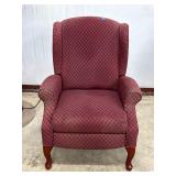Upholstered Red Recliner with Wooden Legs