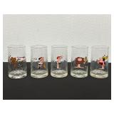 Set of 5 Cartoon Illustrated Glass Tumblers