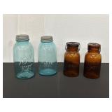 Set of Blue Ball and Brown Lightning Jars