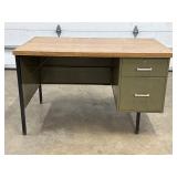 Metal Desk with Wood Top and Two Drawers