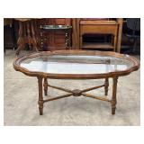 Oval Wooden Glass-Top Coffee Table