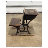 Wood and Cast Iron School Desk