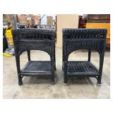 Pair of Black Woven Wicker Side Tables
