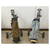 Pair of Golf Bags with Clubs and Carts