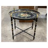 Black Metal Folding Tray Table With Floral Design