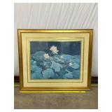 Framed Artwork of a Blue Lotus Scene